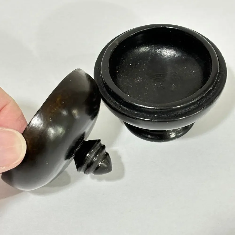 Turned Wood Wooden container dark finish miniature trinket ring collectible box